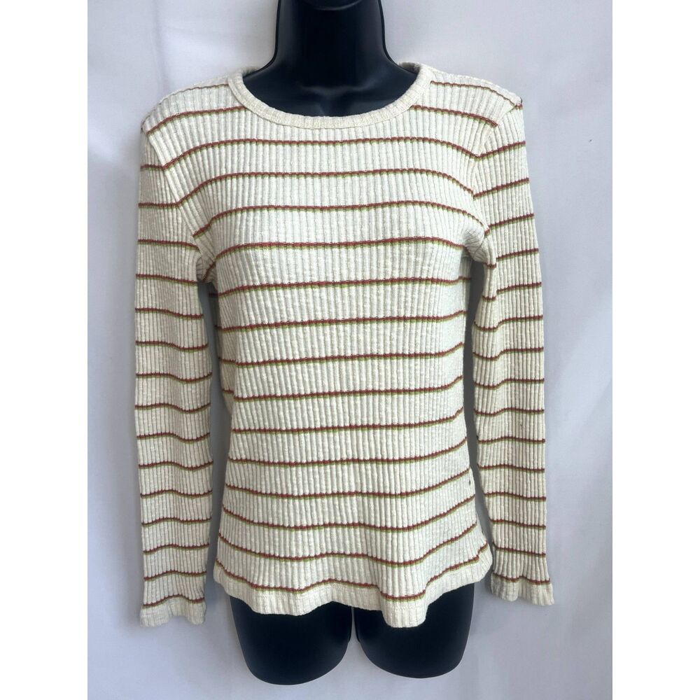 J Crew Slim Perfect Ribbed Striped Multicolor Crewneck Sweater Size S Retro 80s